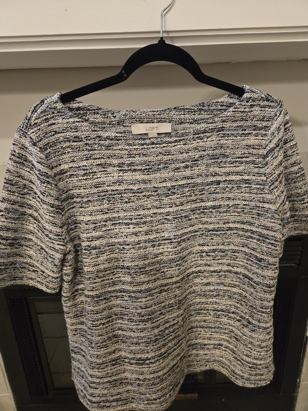 LOFT Cream & Black Marled Short-Sleeve Knit Top